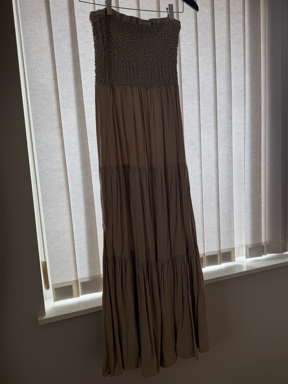 MICHAEL Michael Kors Taupe Strapless Smocked Maxi Dress